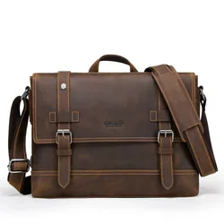 Vintage Crazy Horse Genuine Leather Bag lawyer Men's Briefcases Male Shoulder Laptop Bag for men document Totes bags Vintage Crazy Horse Genuine Leather Bag lawyer Men's Briefcases Male Shoulder Laptop Bag for men document Totes bags