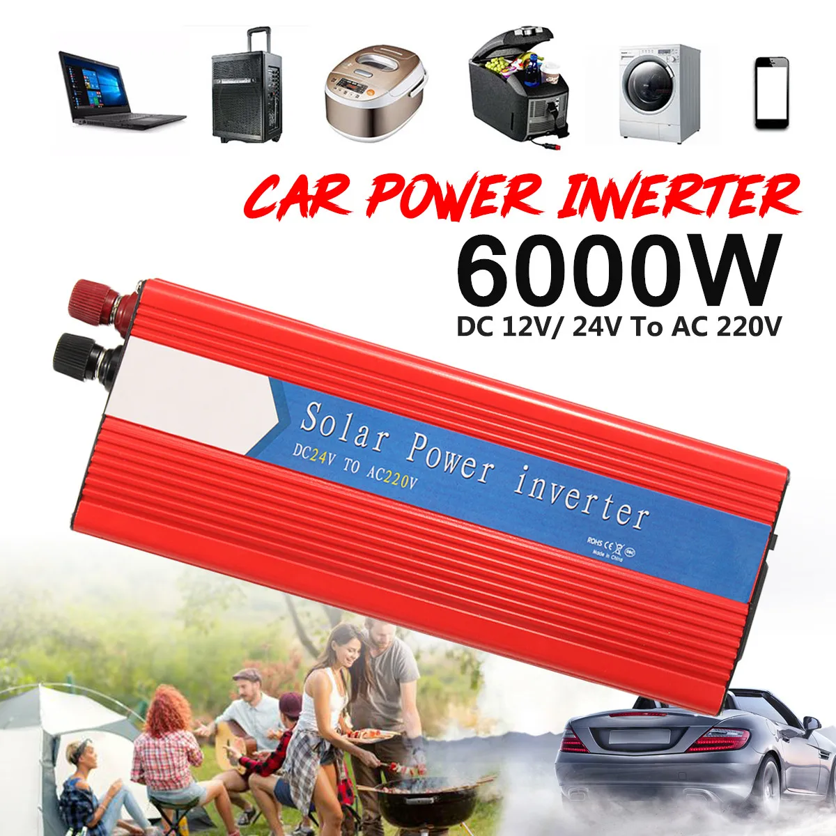 

PEAK 6000W 12/24V To AC 220/110V Voltage Transformer Car Power Inverter Converter USB Modified Sine Wave Universal Intelligent