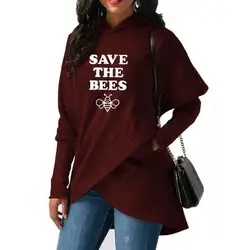 Толстовки для женщин с надписью «SAVE THE BEES», раскол, кавайные толстовки, женские топы с принтом для девочек, из хлопка, обрезанная пряжка