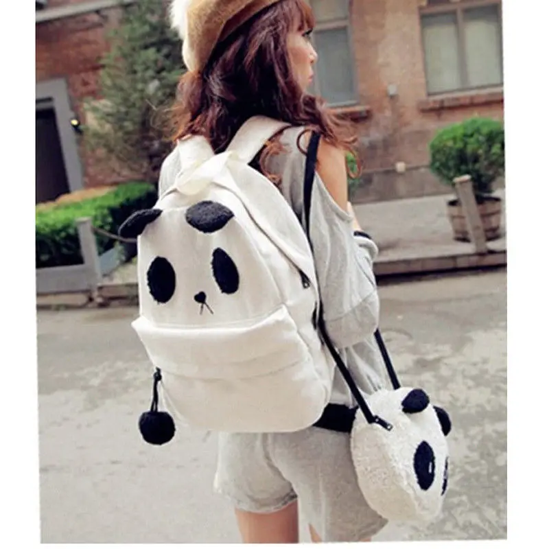 

2019 The Newest Fashion Plush Suit Any Clothing 2pcs Set Women Girls Backpack Panda Travel Bookbags Shoulder Crossbody Bag