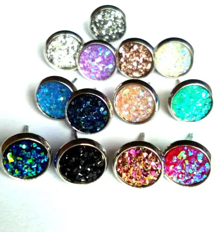 40 пар/лот, 8 мм, 12 мм, серьги-гвоздики druzy, серьги для детей, подростков и девочек, гипоаллергенные серьги из нержавеющей стали