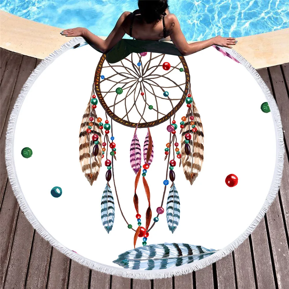 

Bohemian Style Dream Catcher Round Beach Towel Microfiber Towel Bath Summer Swimming Sport Large Towel Adults Kids Toalla Playa