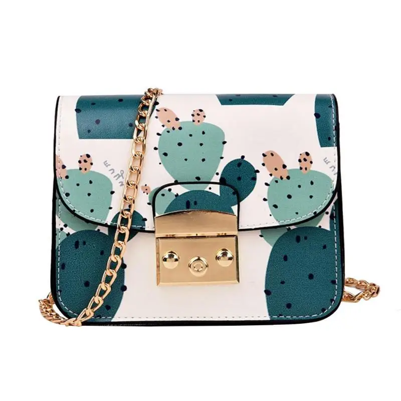 المرأة حقيبة ساعي الصيف الطازجة سيدة زهرة الطباعة سلسلة حقيبة كتف لطيف الصبار Crossbody حقيبة ل في سن المراهقة الفتيات