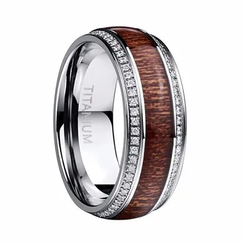 

8MM width Crystal Tungsten Steel Ring Polished Wood Grain Man's Wedding Bands Male Rings