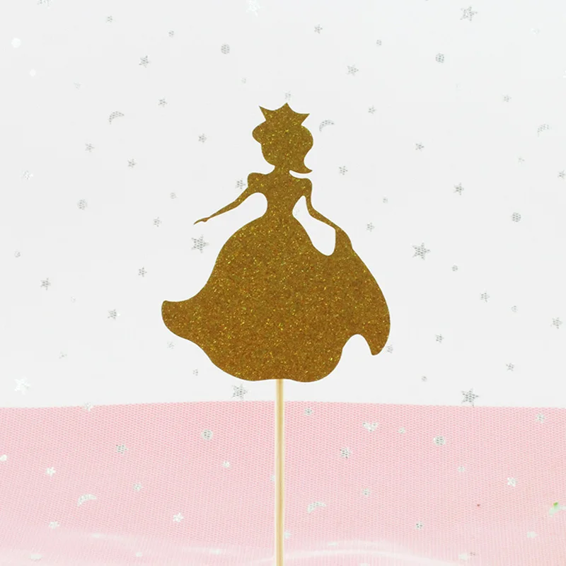 

10 Pcs/lot Cute Gold Princess Cupcake Toppers Picks Glitter Princess Cake Stand Baby Girl Birthday Party Decorations