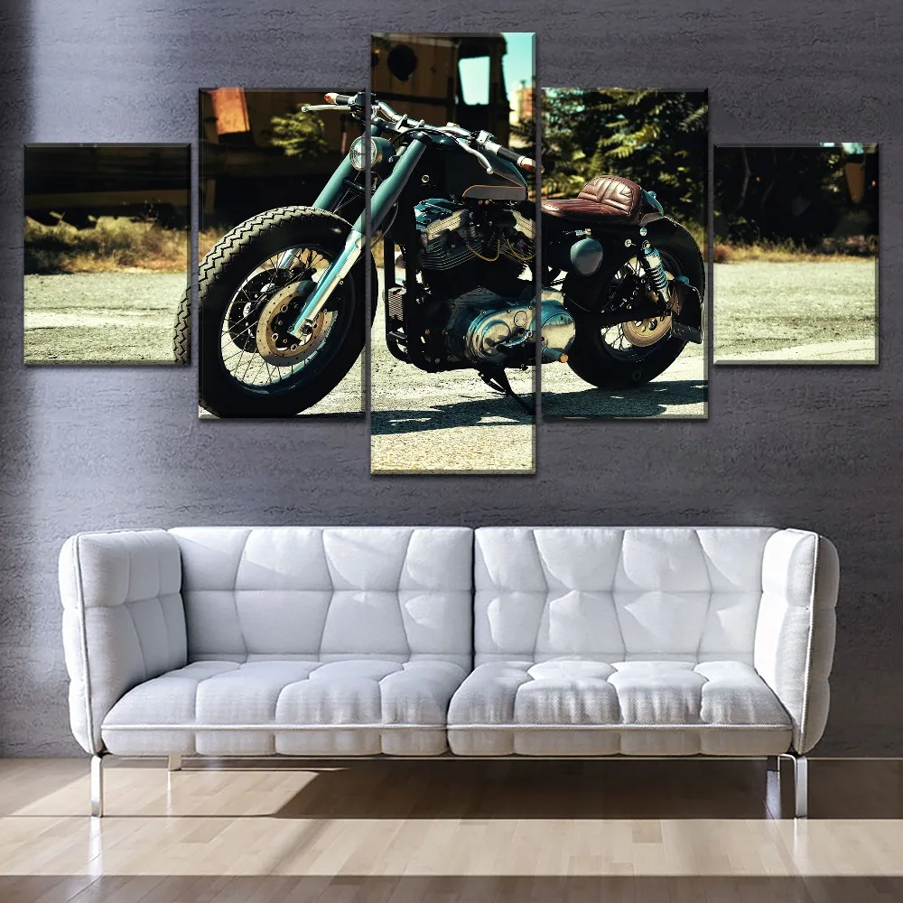 

Modern On Canvas Printing Type And On The Wall Decorative 5 Pieces Motorcycle Side View Shadow Painting For Living Room Poster