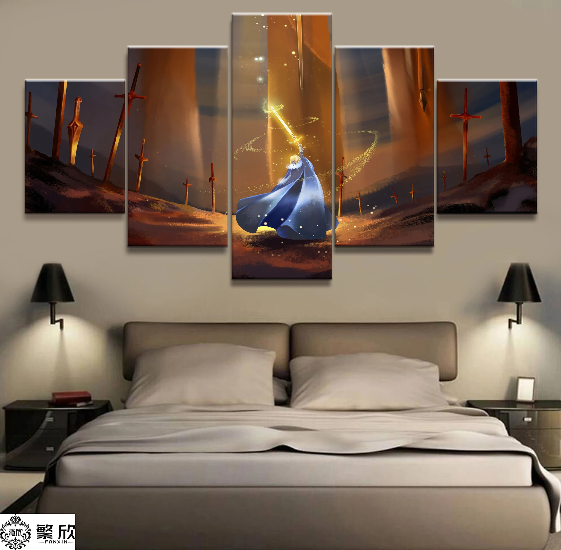 

Home Decor Modular Canvas Picture 5 Piece Fate Stay Night Arthur Saber Animation Painting Poster Wall For Home Canvas Wholesale