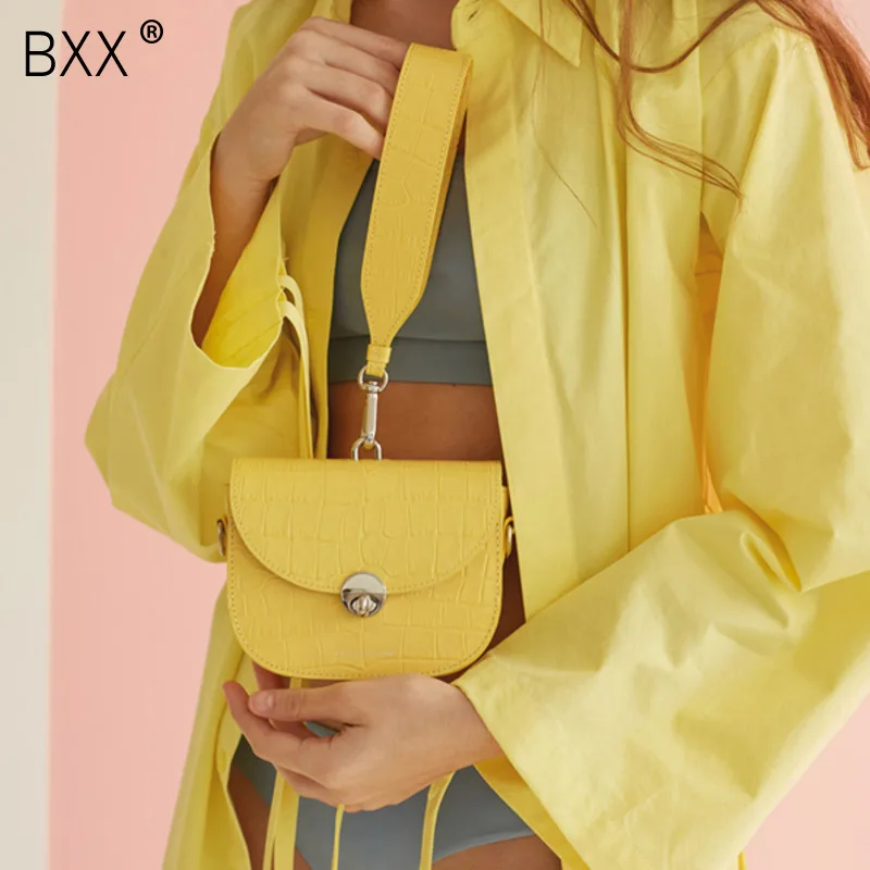 

[BXX] Luxury Crocodile Pattern Women Handbag Women Shoulder Messenger Bag Chain Evening Bag All-match Small Round Bags HE277