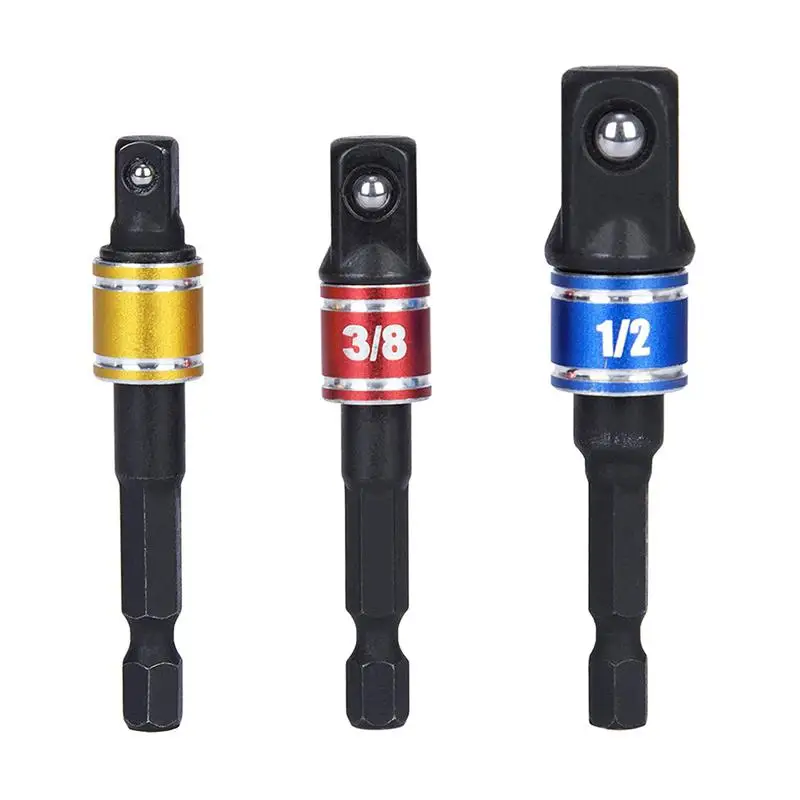 

Impact Socket Adapter Extension Set Turns Power Drill Into High Speed Nut Driver. 1/4Inch, 3/8Inch, And 1/2Inch Drive