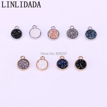 

10Pcs metal Bezel 7mm Round Rainbow Drusy Crystal Titanium Stone Charm Pendant Beads Jewelry Finding