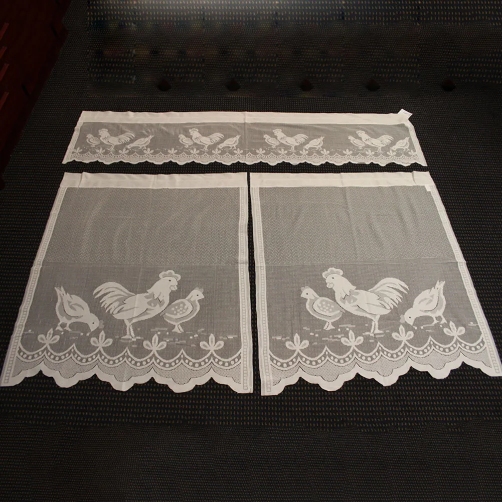 

Kitchen Valances Light Flow Solid Chicken Pattern Polyester Fabrics Semi Shading Panel Window Screen Modern Lace Curtain Fashion