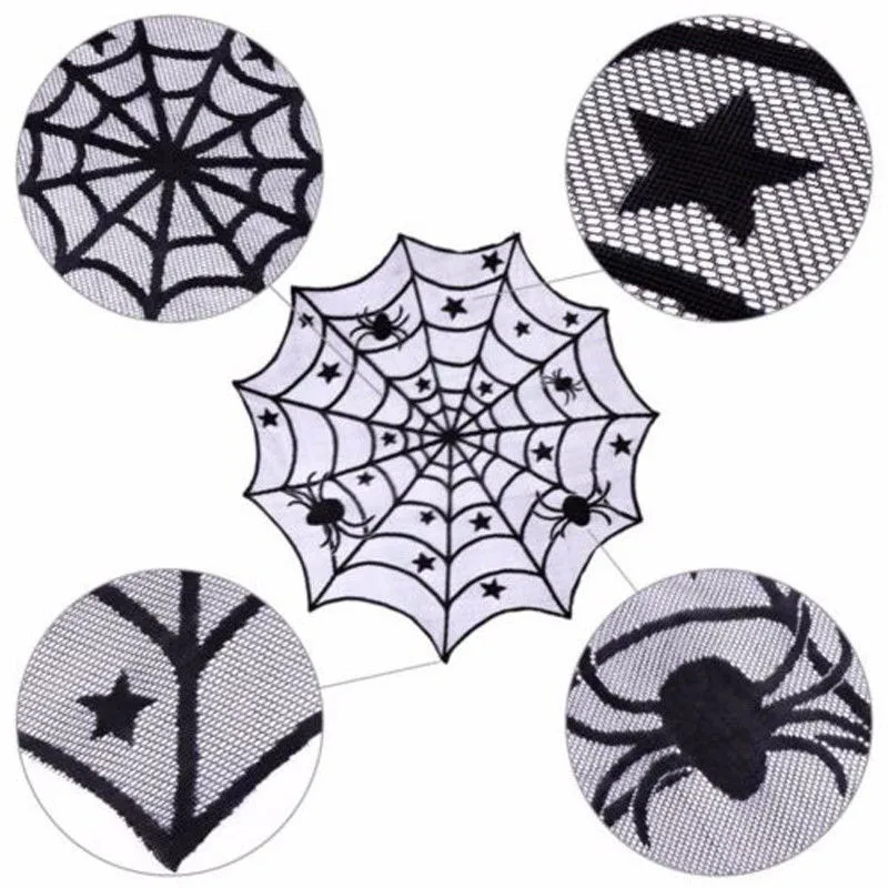 Halloween Partys Spider Web Lace Tablecloth Indoor Bar Decor Table Cover Black