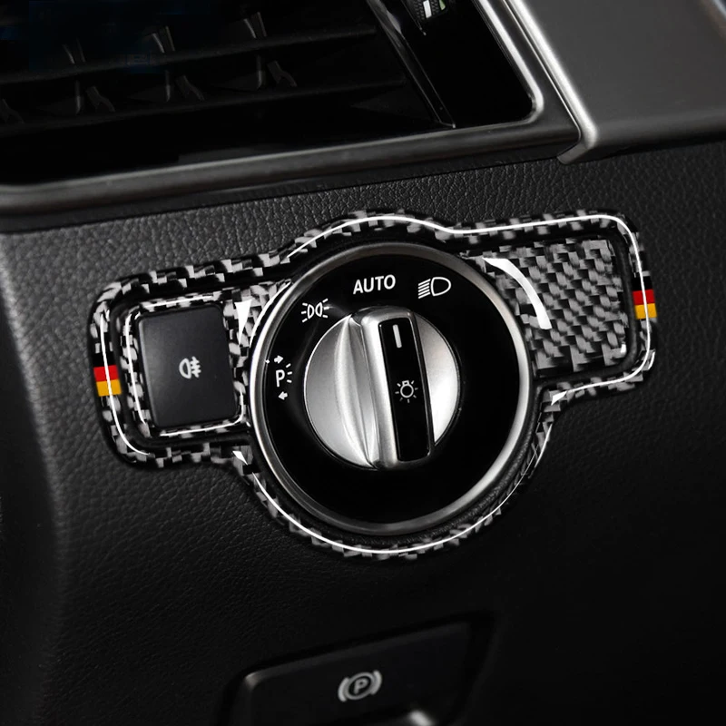 Автомобильная рама переключателя фар из углеродного волокна, декоративная наклейка для Mercedes Benz A B C E G gla GLK GLS ML Class