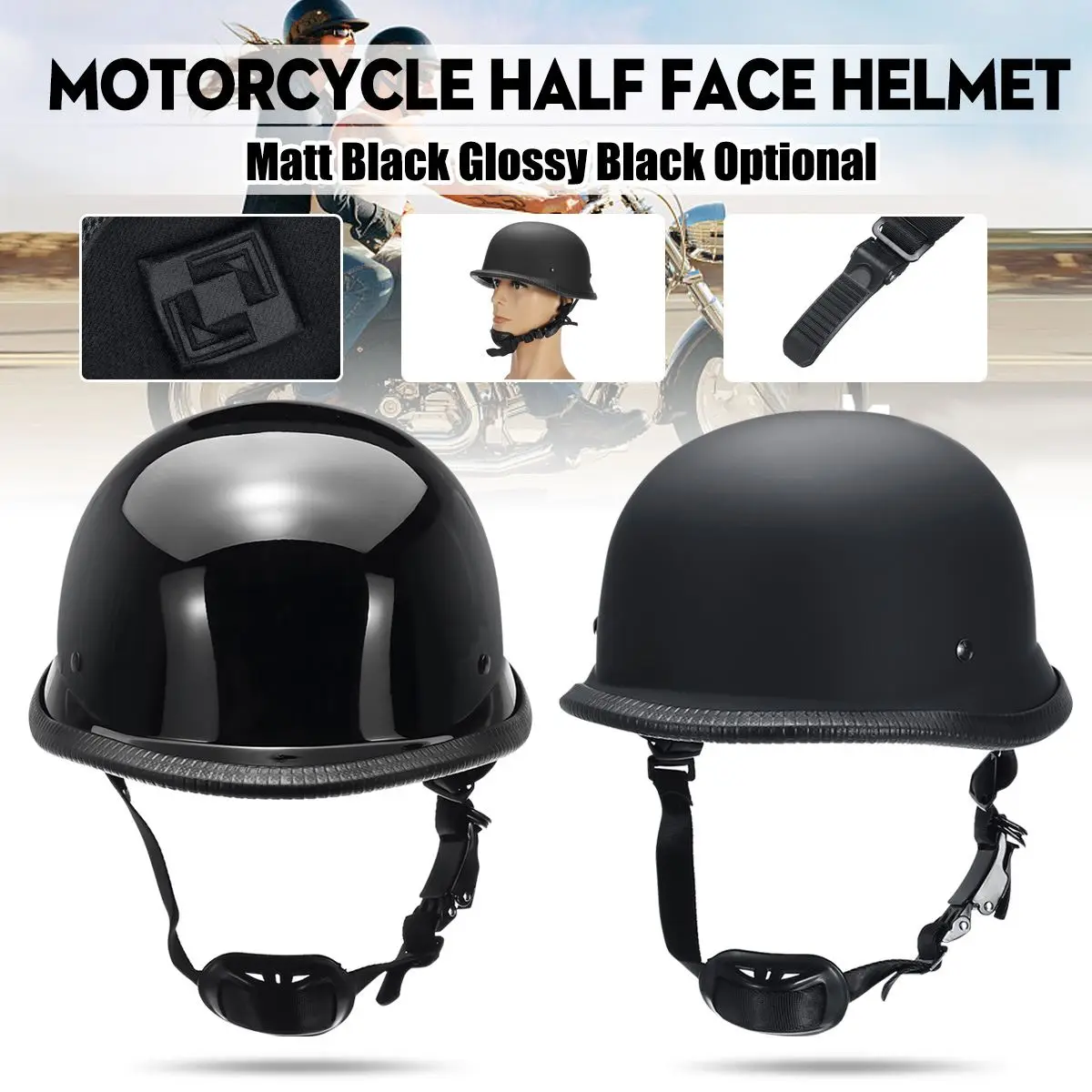 

Universal Motorcycle Helmet Vintage Half Face Helmet Retro German Chopper Cruiser Black Helmets For Harley DOT