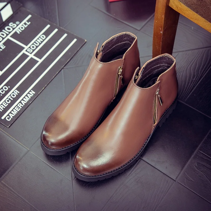 Livre Lazer Do Redondo Tornozelo Preto Inverno Sapatos Com Pé Pu Da Ao brown With Homens Botas Fur De Trabalho Ar Até Zíper Plataforma marrom Moda Motocicleta Dedo black Martin Rendas Fur qgnz5P