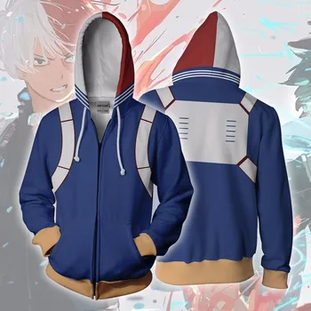 

3D printing zipper hooded men's and women's Shoto Todoroki creative 3d print autumn hooded sweatshirt hip hop hoodie