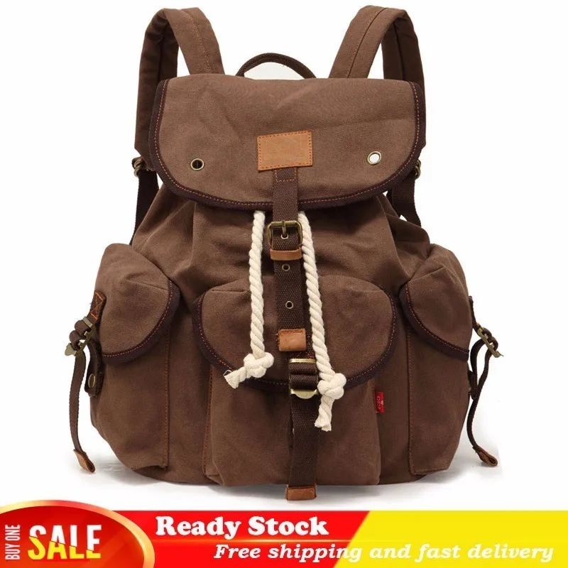 

New men women leather backpack vintage canvas school bags for teenage girls bag men's travel large capacity mochila kanken best