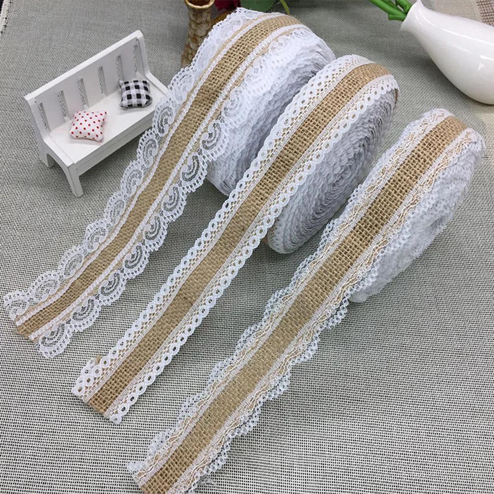 

2m 25mm DIY Lace Linen Roll Handmade Elegant White Lace Ribbon Twine Linen Tape for Art Craft Gift Packaging Birthday Decoration