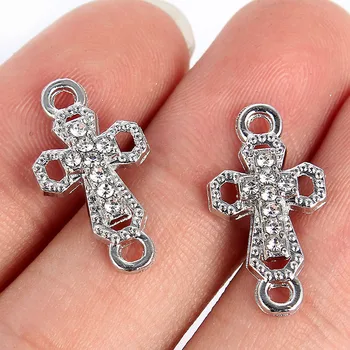 

10pcs Multiple Styles Gold Silver Color Alloy Rhinestone Cross Connector For Women Men DIY Making Bracelet Jewelry Accessories