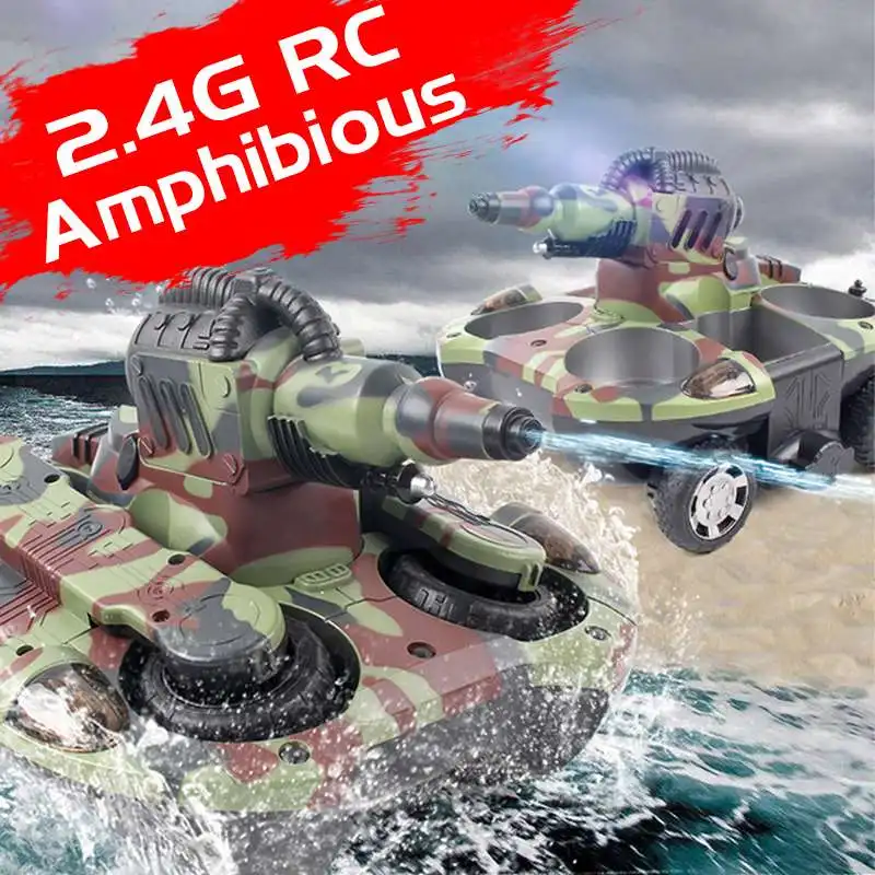 220V 2.4GHz Remote Control Battle Tank Shooter Water 4 Channels Remote control boat with  LED Light Waterproof