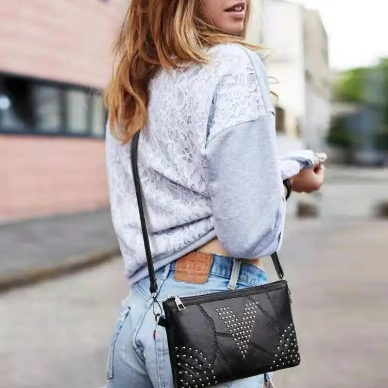 النساء برشام بو الجلود حقيبة Crossbody حقيبة حبال رسول حقائب كتف السيدات الفتيات المرأة حقائب دروبشيبينغ
