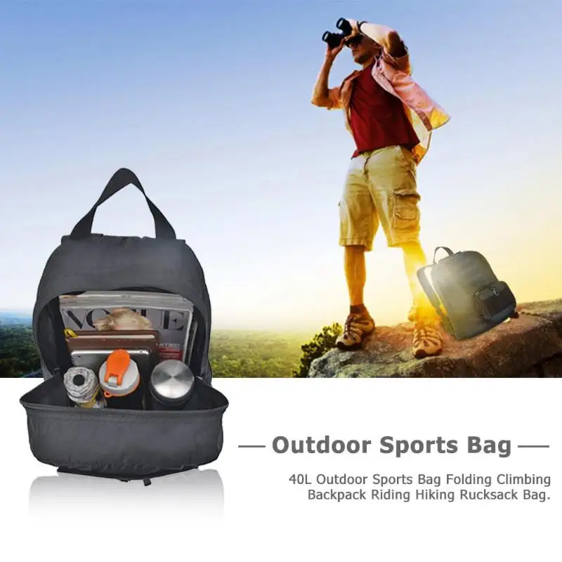 Tattico Sacchetto Del Campeggio 40l Arrampicata Pieghevole All'aria Escursionismo Alpinismo Di Equitazione Sport Black Aperta Color Zaino 1wvqdw