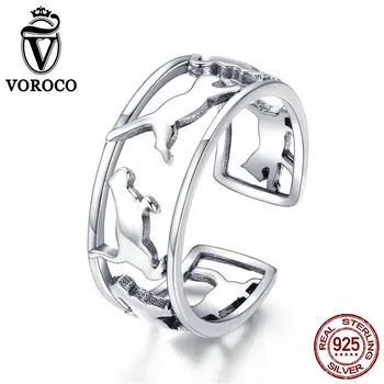 

VOROCO 925 Sterling Silver Rings Kitty Cat Animal Adjustable Women Ring Cute Romantic Party Fine Jewelry Anniversary Gift BKR473
