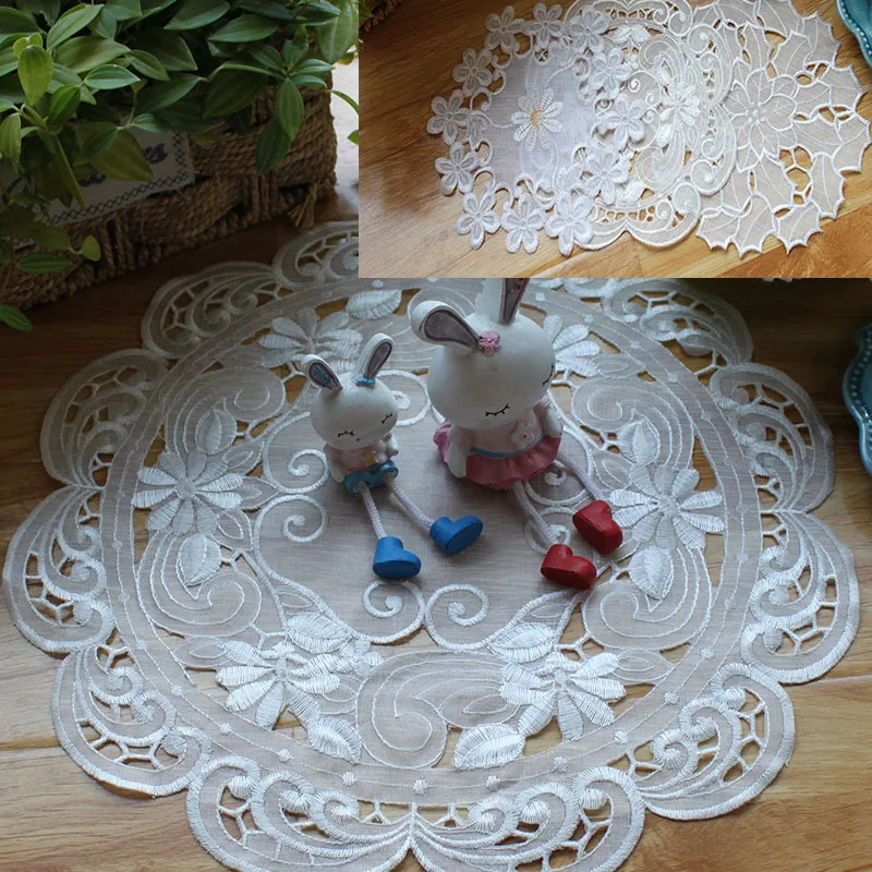 Luxury White Tulle Lace Dining Doilies Table Napkins