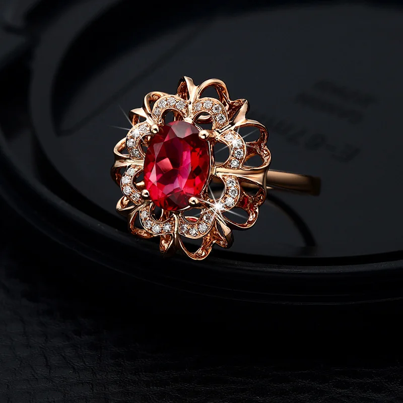 18K розовое золото обручальное кольцо из сплава для Anillos алмаз Рубин драгоценный камень bizuteria ювелирные изделия Красный Агат топаз кольца со стразами