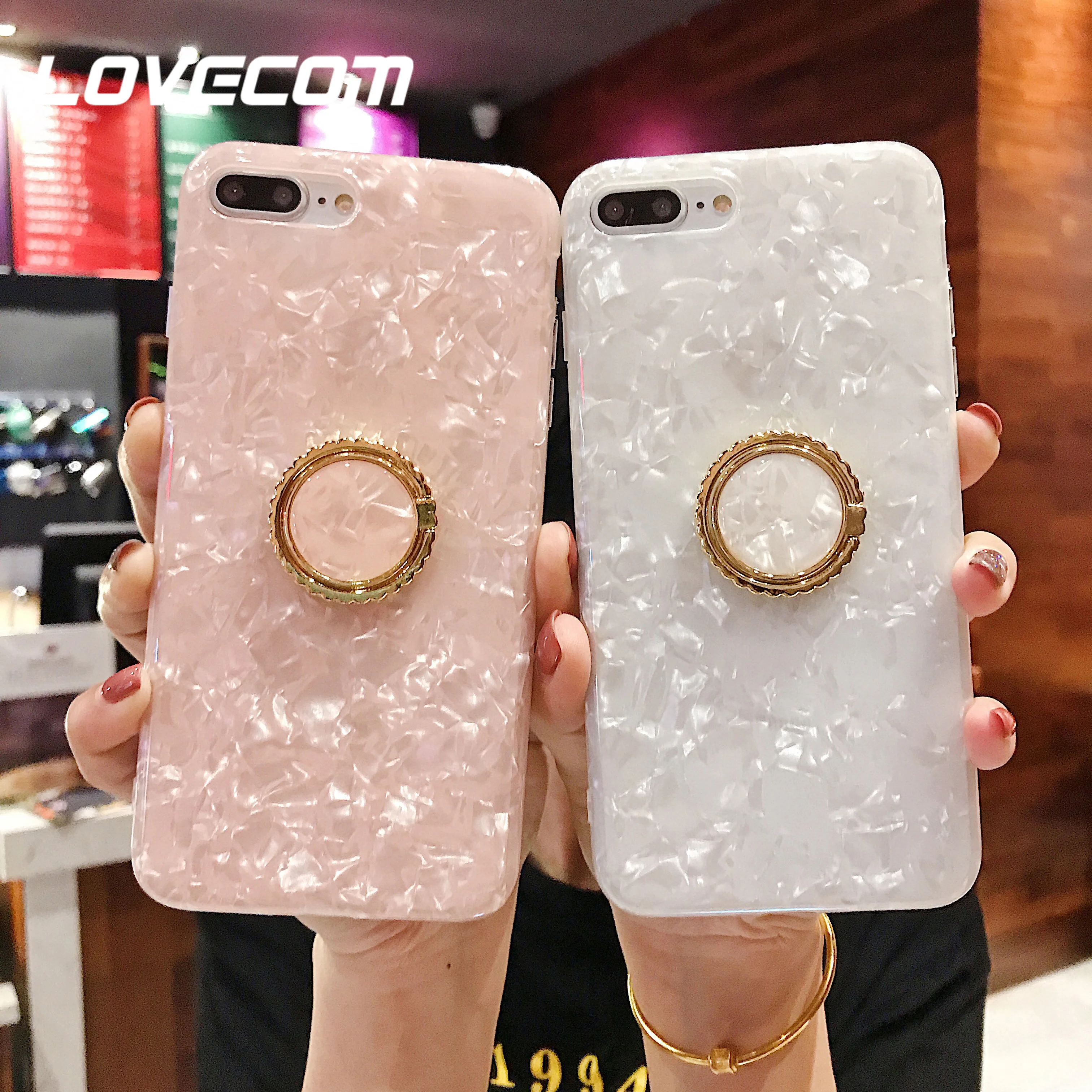 LOVECOM Pink Dream Shell Ring Stand Phone Case For iPhone XR X XS Max 7 8 6S Plus Case Soft IMD Full Body Phone Back Cover Bag|Fitted Cases| - AliExpress