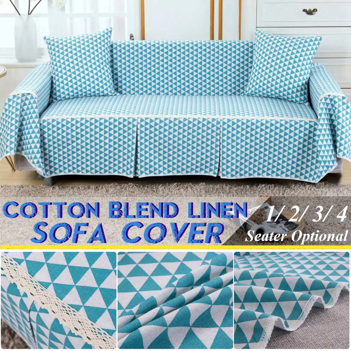 

Four Seasons Genral 1/2/3/4-Seater Tickened Cotton and Linen Sofa Couch Cover Protector Slipcover Modern Home Decor