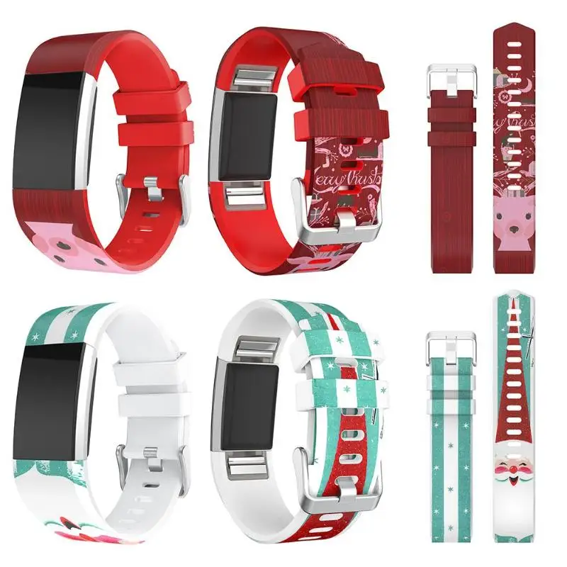 Силиконовые печатных Регулируемые часы Браслет Группа ремешок для FitBit Charge