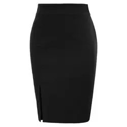 Высокая талия эластичный юбка карандаш женский женские юбки Футляр Лето 2017 по колено сзади разделение женские офисные