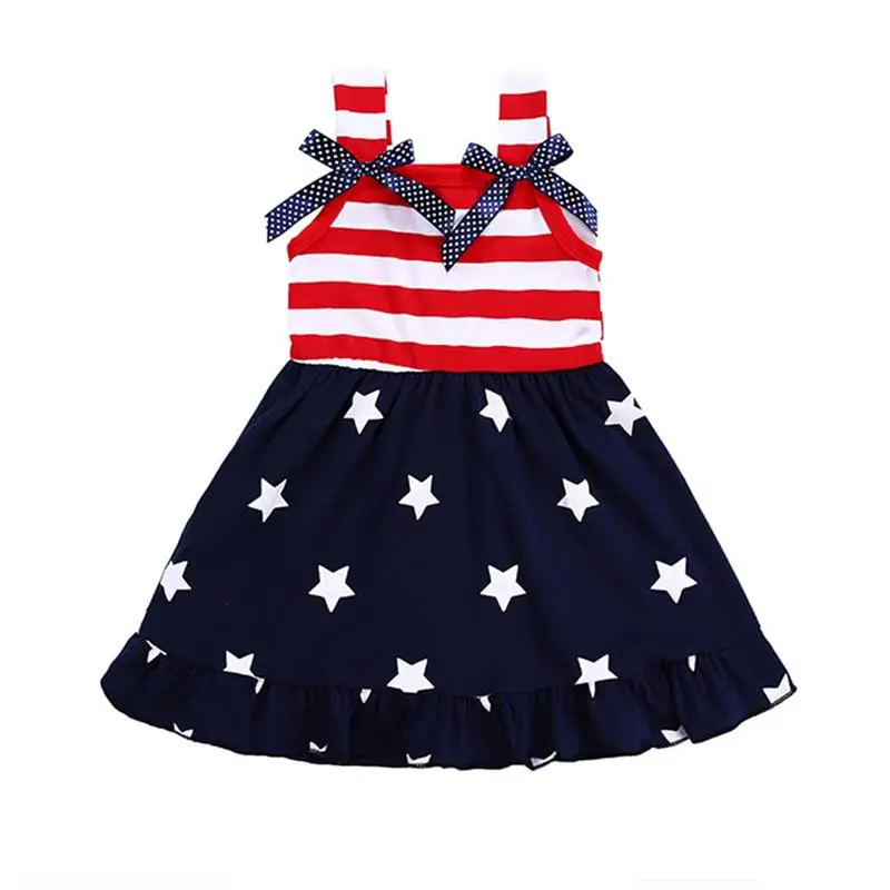 Kids July 4th Clothes Baby Girl 4th Of July Clothing Dress Stripe Bow