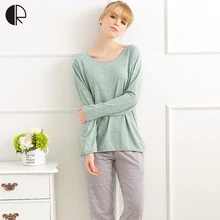 Новинка, весенне-осенняя Женская Повседневная Домашняя одежда, Женская хлопковая однотонная Пижама, пижамный комплект с круглым вырезом, костюм для отдыха