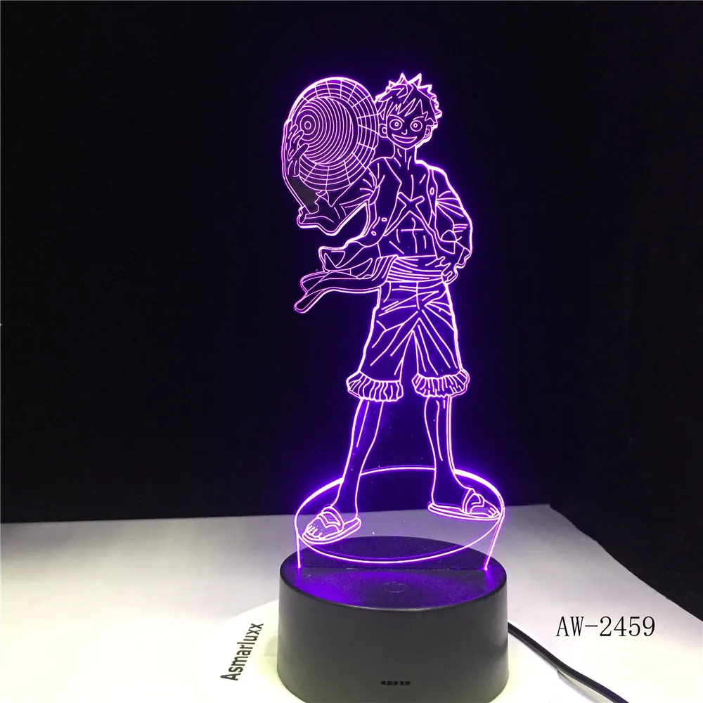 Одна деталь моделирование 3D Led сенсорная кнопка USB детский Настольный лампа, ночник Луффи Аниме светильник в спальню декор для сна подарки AW-2459