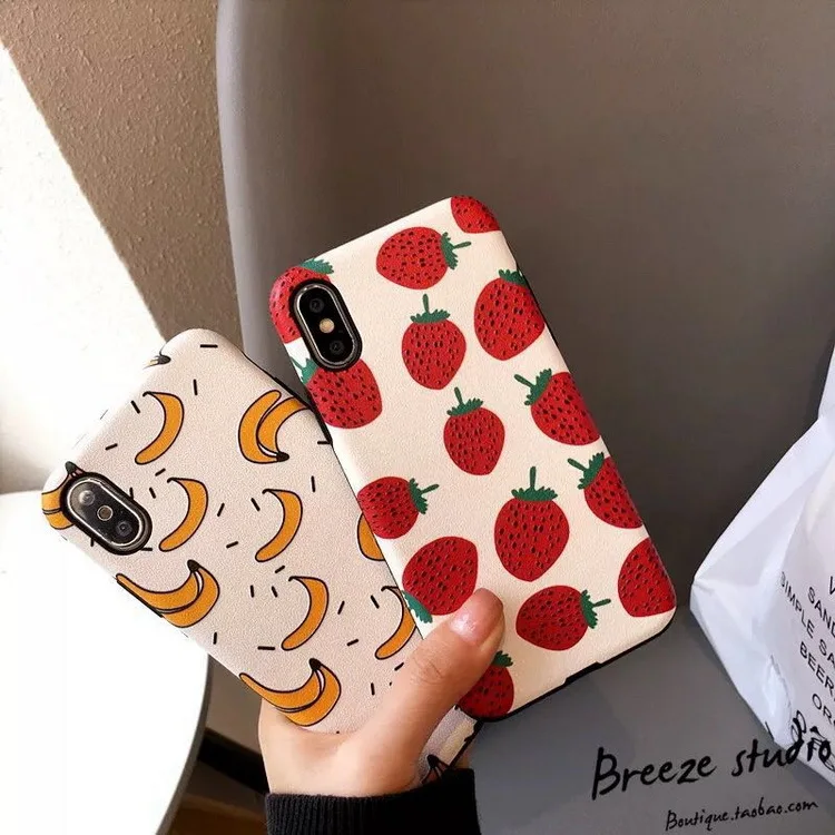 

Cute Retro Summer Fruit Strawberry Banana Phone Case For iPhone 7 7 Puls 6 6S 7 8 Puls X XS XR Xsmax Cases Reteo Soft TPU Cover
