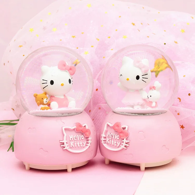 Рисунок «Hello Kitty» Автоматическая таяния снега с подсветкой светящиеся музыкальная шкатулка в виде хрустального шара Креативные Детский подарок домашний декор Подарочная музыкальная шкатулка Рождество