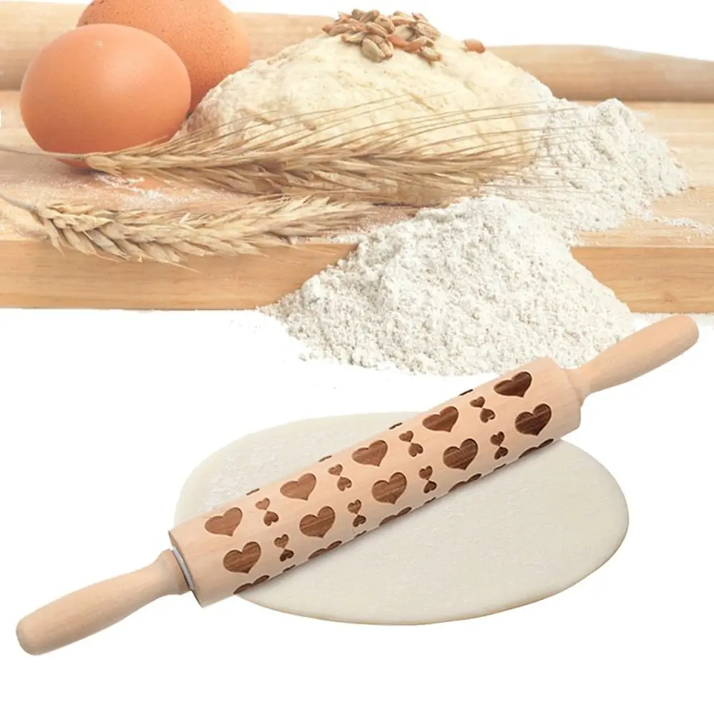 

Wooden Rolling Pin Embossing Rolling Pin Baking Cookies Noodle Biscuit Fondant Cake Dough Impressed Roller DIY Kitchen Tools