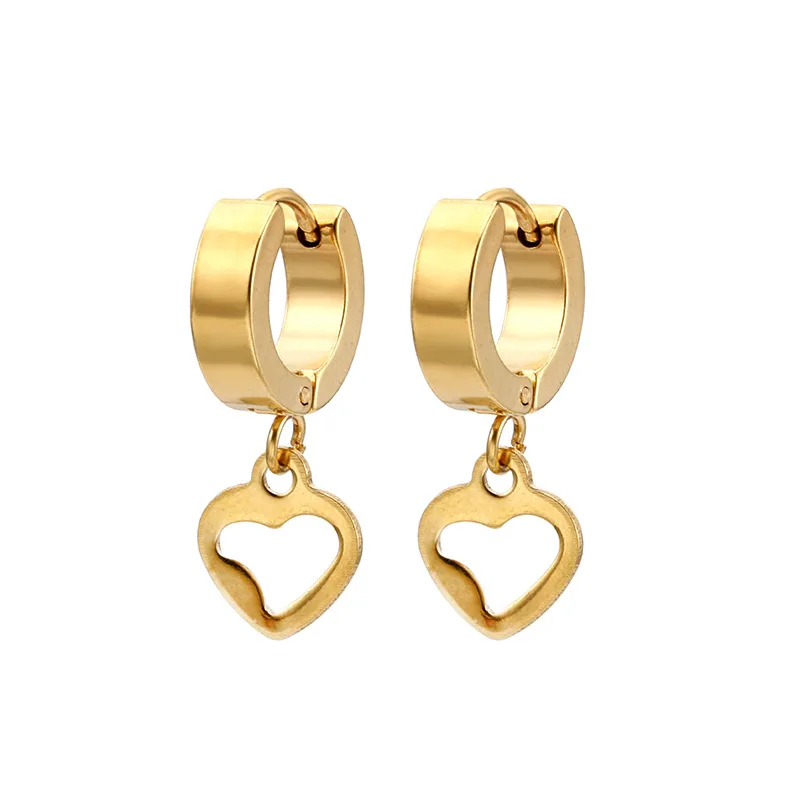 

Round Stainless Steel Stud Earrings for Men Women Jewelry Gold Heart Earrings