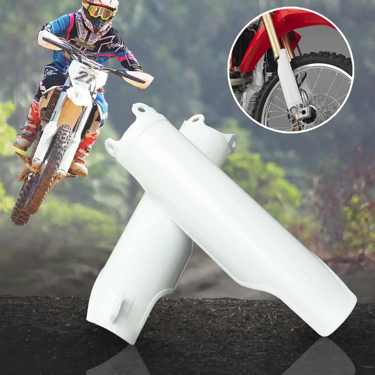 

1Pair Motorcycle Front Fork Guard Cover Protectors Guards Plastic White for Honda Crf250 Crf450 2004-2012 Crf250r Crf450r