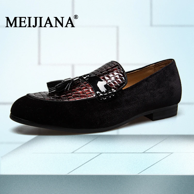Couro Preto Moda Sapatos Slip Respirável Vermelho Com Meijiana on Masculinos Homens vermelho De Da Preto azul Festa Mocassins ER47qdnw