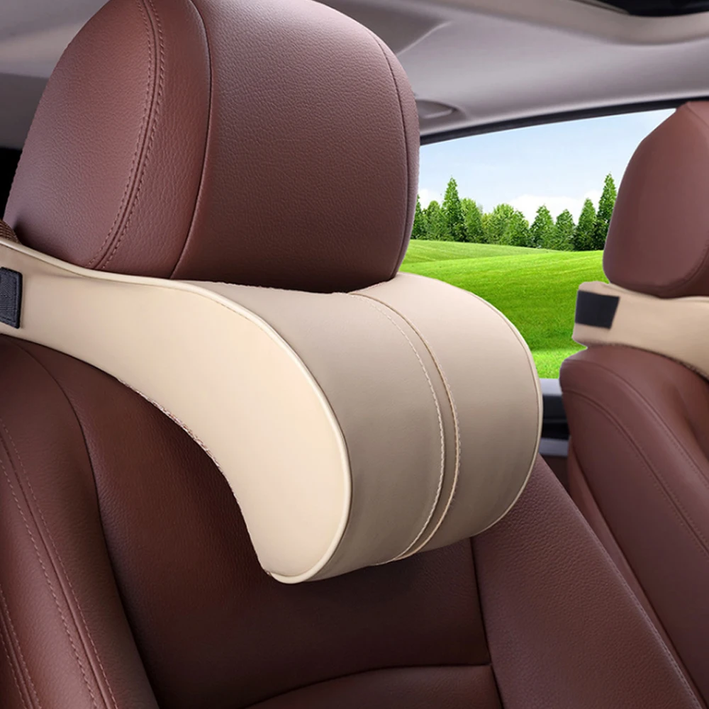 

1PCS PU Leather Auto Car Neck Pillow Memory Foam Pillows Neck Rest Seat Headrest Cushion Pad Fine Quality For Bmw Tesla Model 3