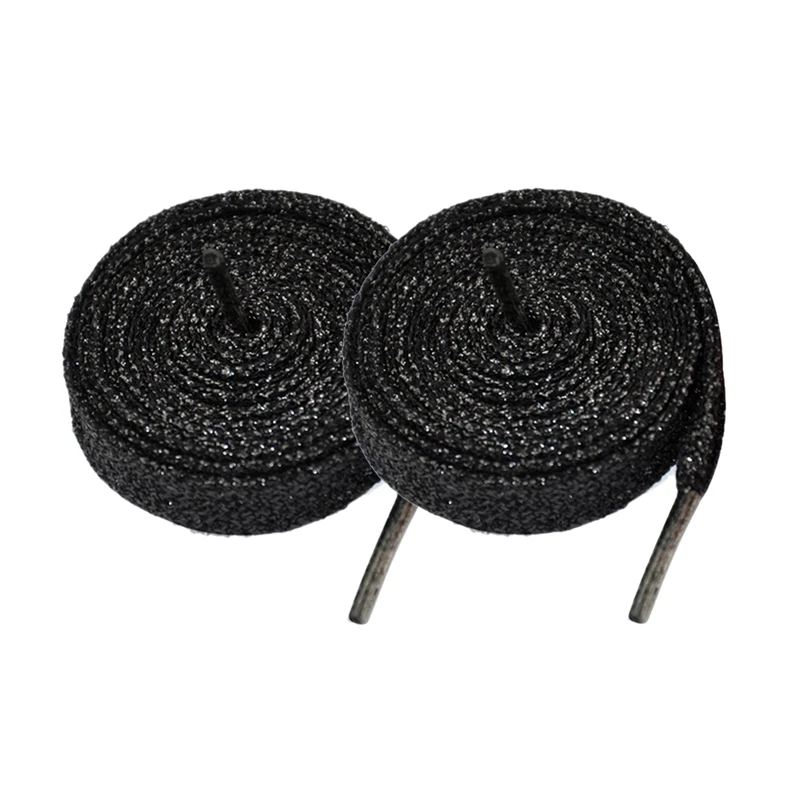 

45.7" GLITTER FLAT COLOURED SHOELACES BOOT LACES SHOELACES SPORT DANCE FANCY DRESS-Black