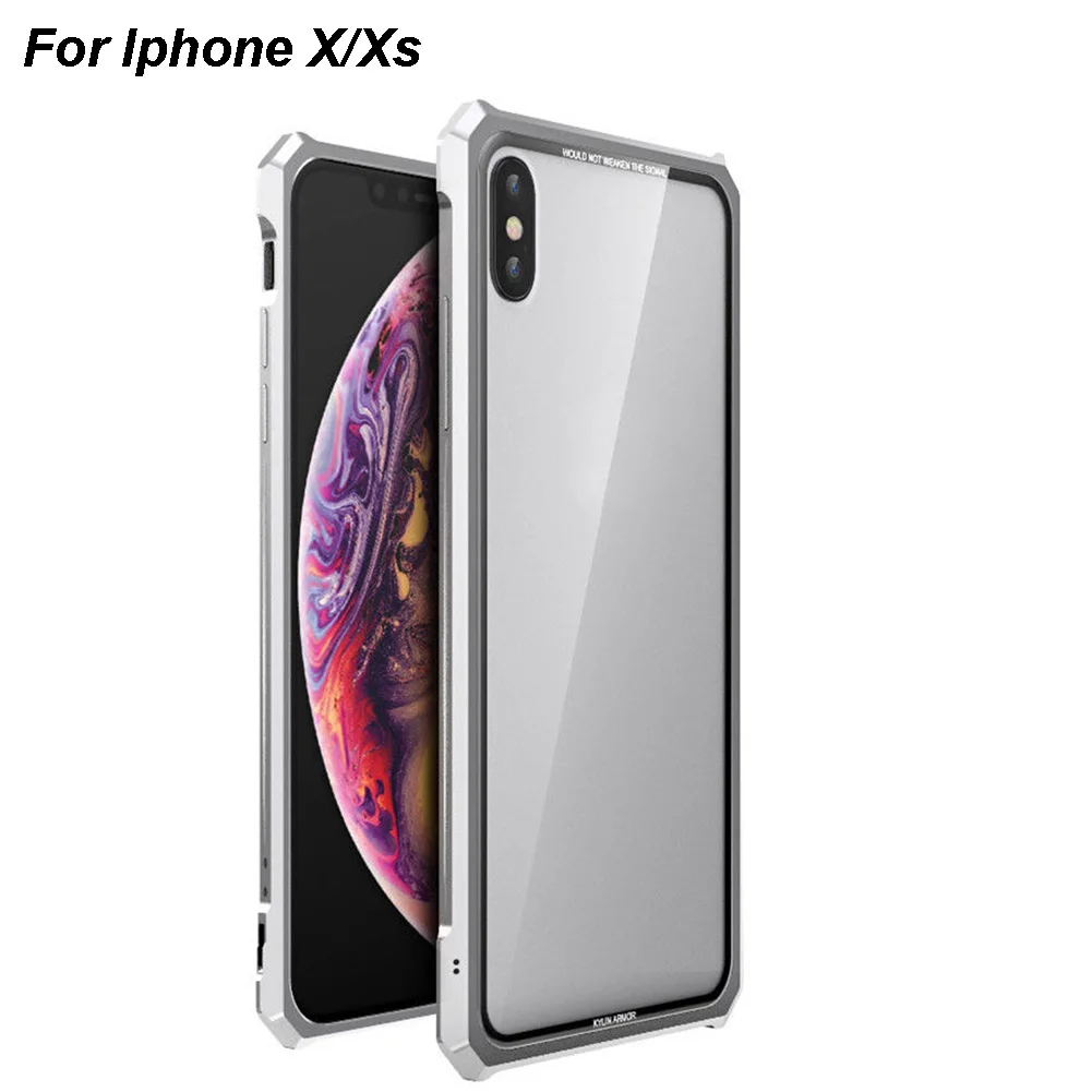 Металлический стеклянный чехол для iphone Xs Max прозрачное закаленное стекло задняя