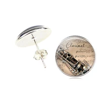 Кларнет и музыка Note Art стеклянный кабошон серьги для женщин серебряный сплав Женская модная шпилька серьги ювелирные изделия