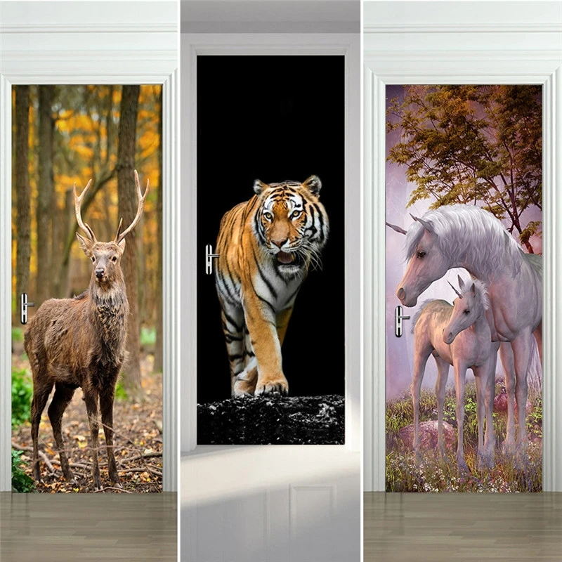 

3D Tiger Animal Wall Sticker DIY Door Stickers Waterproof Door Wallpaper PVC Mural Self Adhesive Art Wall Decal Home Decor