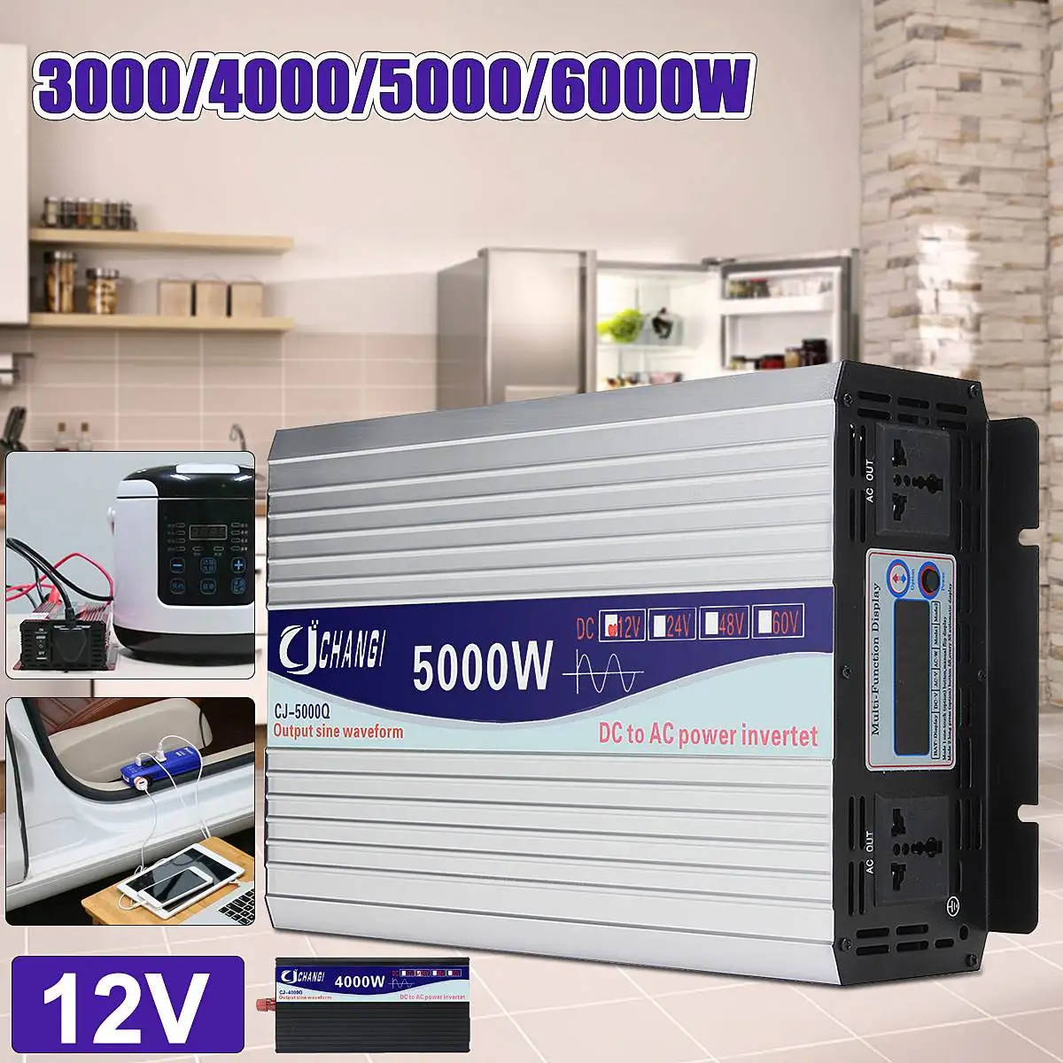 3000/4000/5000/6000W przenośny 12/24V do AC 220V inwerter słoneczny mocy czysta fala sinusoidalna konwerter Adapter ekran LCD 93% konwersja 3000/4000/5000/6000W przenośny 12/24V do AC 220V inwerter słoneczny mocy czysta fala sinusoidalna konwerter Adapter ekran LCD 93% konwersja