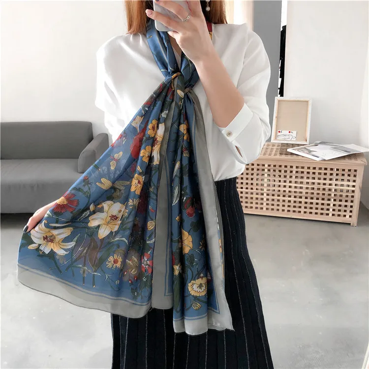 

Classic Flower Long Scarf Summer Sunscreen Desigual Women Bandana Luxury Brand 2019 Fashion Ladies Spring Silk Shawls Pashmina