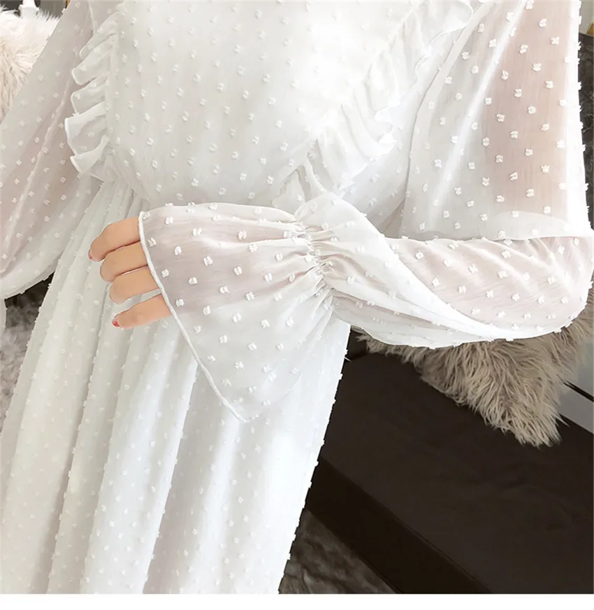 Шифоновое Платье длинное летнее платье белое Vestidos De Verano женское в горошек с